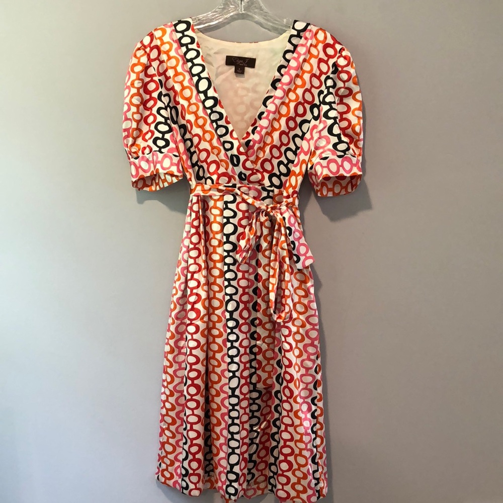 Eliza J Orange and Pink Patterned Midi Dress